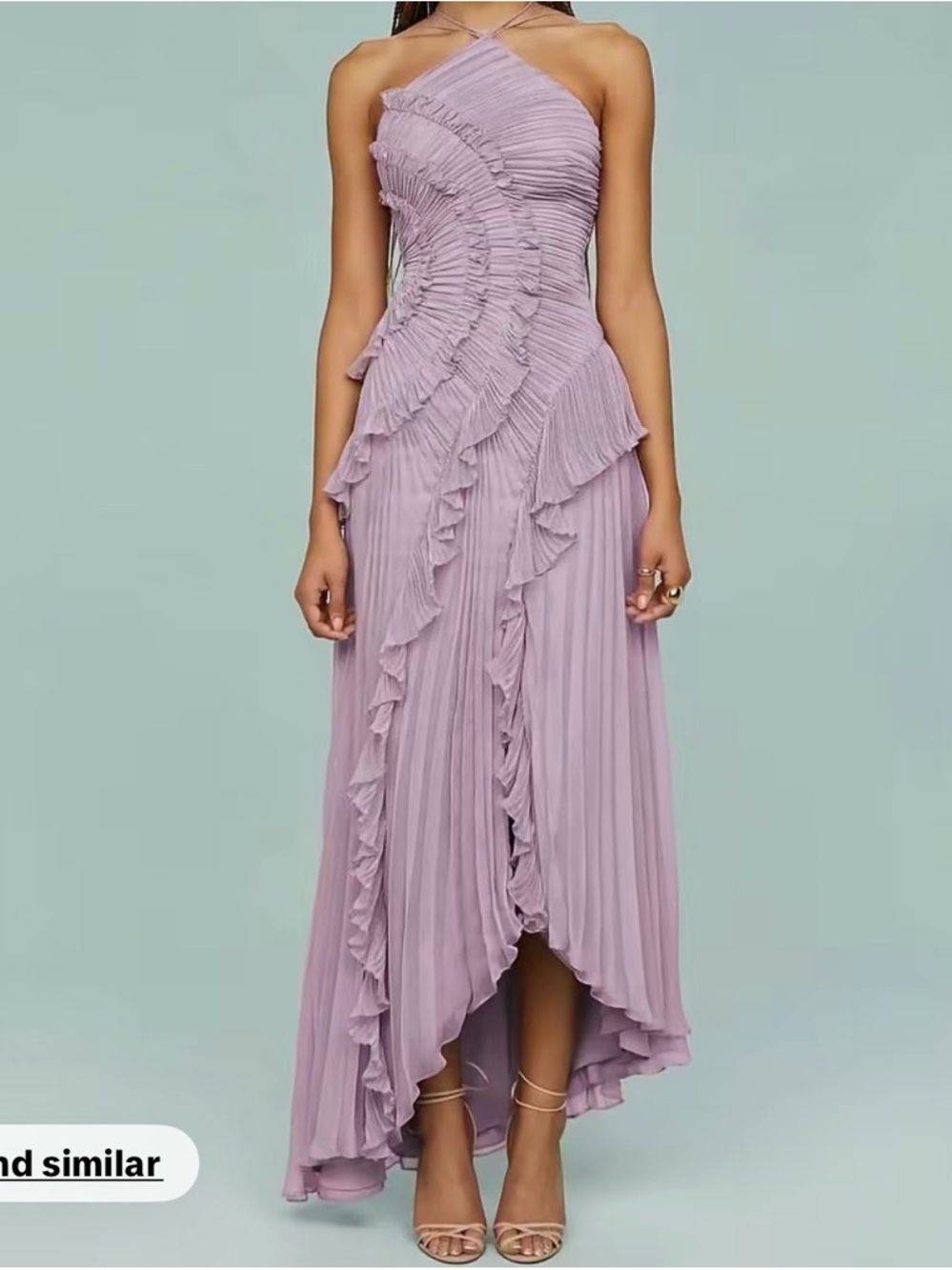 Asymmetrical Lavender Ruffle Pleated Maxi Dress